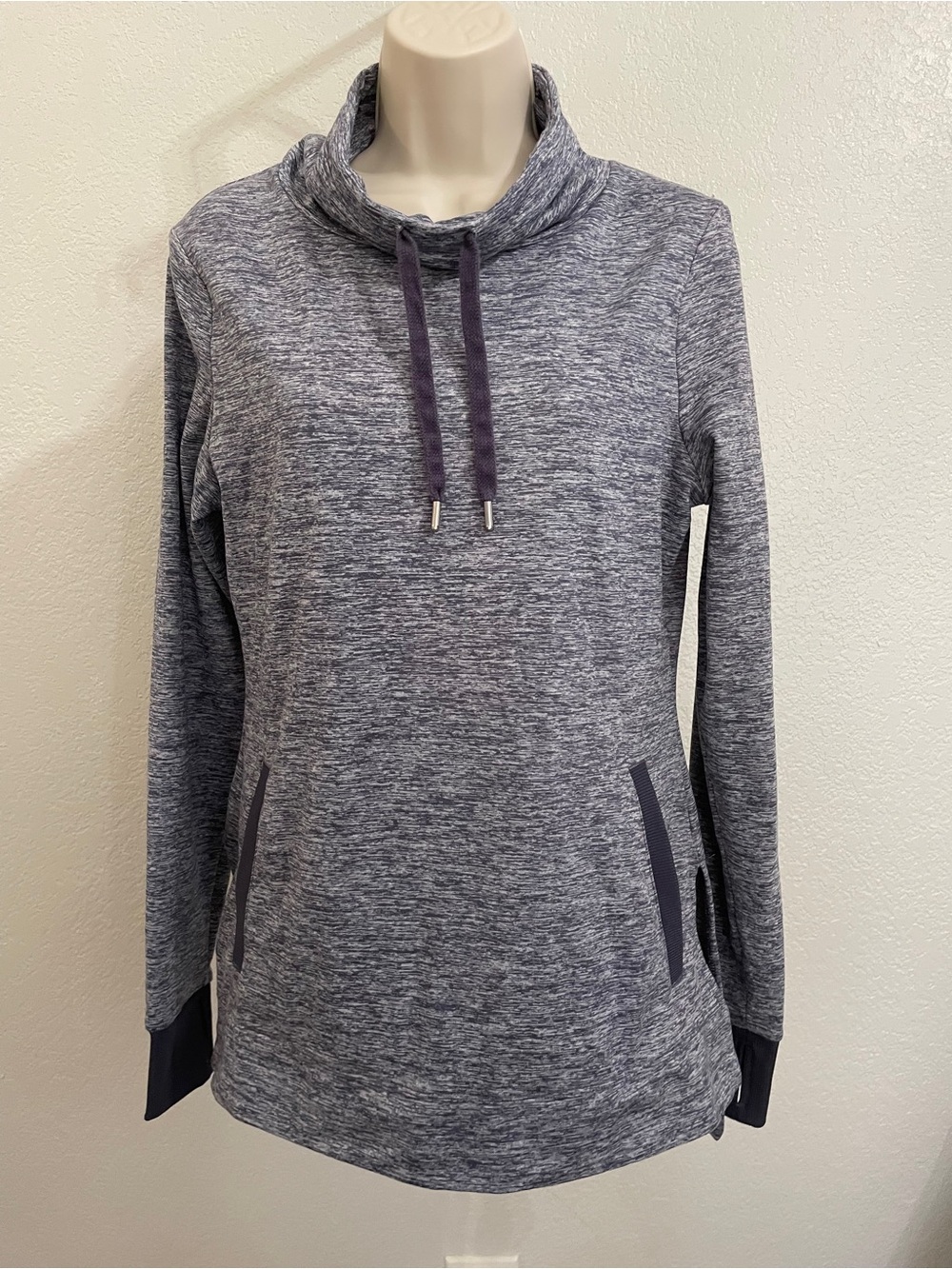 Apana Heathered Gray Funnel Neck Pullover with Drawcords